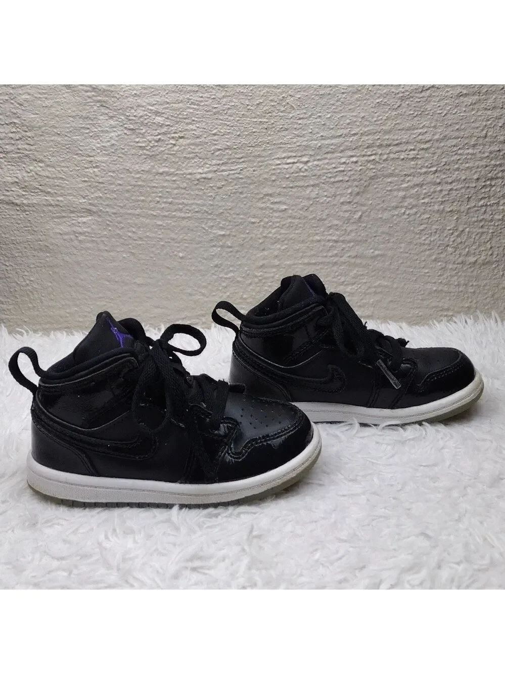 Nike Air Jordan 1 Mid Space Jam Black Leather High Top Lace Up Toddler Sneaker